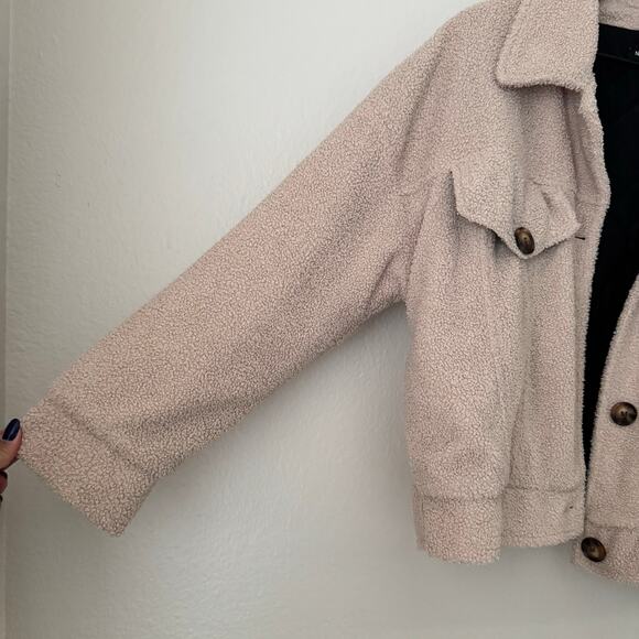 Nasty Gal Womens Tan Sherpa Teddy Jacket Coat Lined Oversized Size Medium Top - Picture 5 of 12